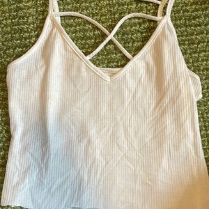 BEACH VIBES crossed front white tank top